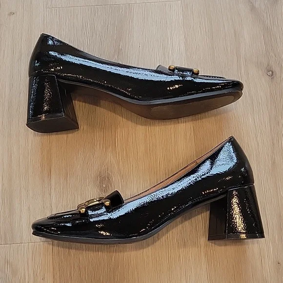 Bibi Lou Black Patent Leather Gold buckle detail Heels VGUC! Sz 8-8.5, 39 - Picture 5 of 7